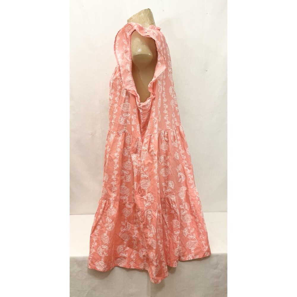 Time & Tru Dress Size XXL 2XL 20 48" Sleeveless A Line Peach White Floral V Neck - Picture 2 of 5